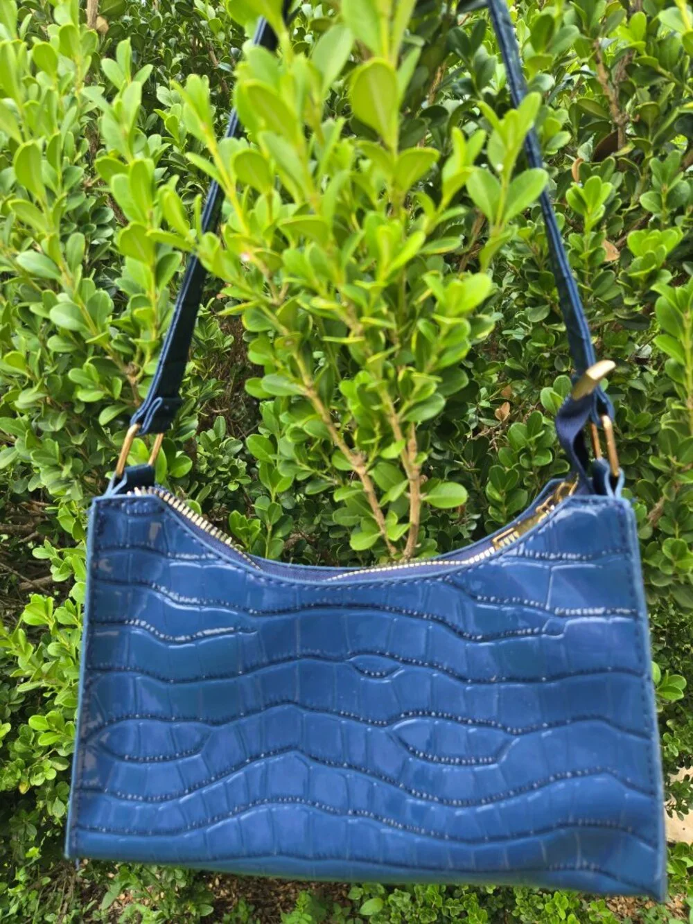 ROYAL BLUE Faux Reptile Texture Shoulder bag